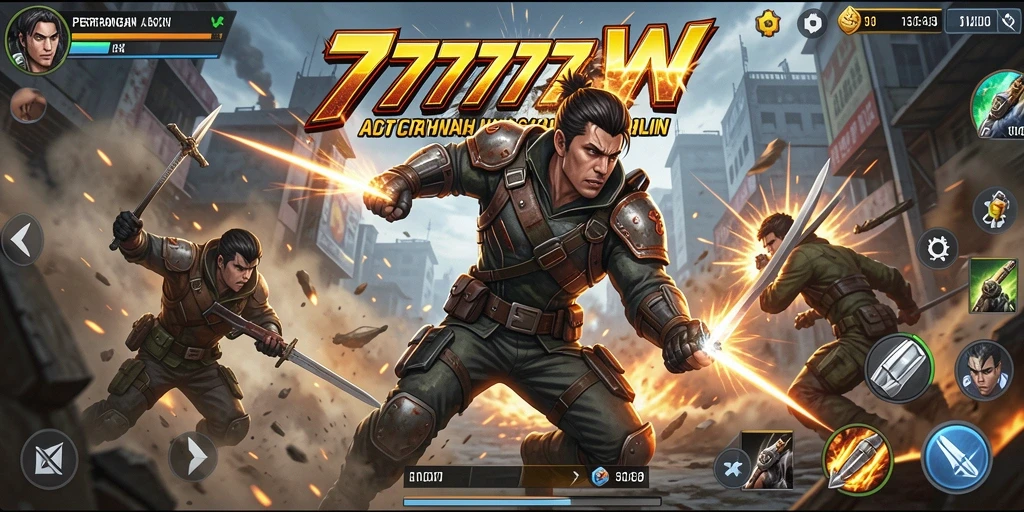 Screenshot gameplay <strong>7777W</strong> yang menampilkan pertarungan menegangkan.