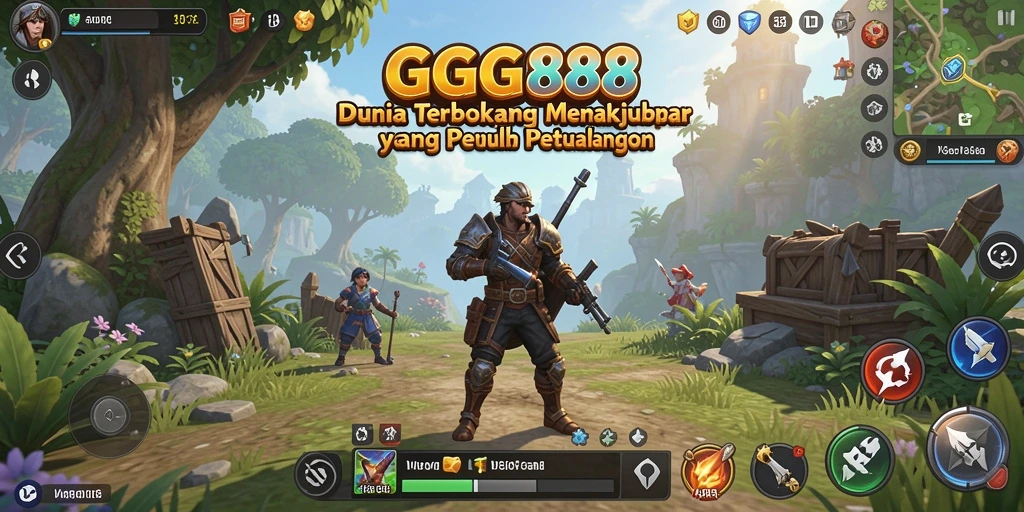 Screenshot gameplay GGG888 yang menampilkan eksplorasi dunia terbuka.