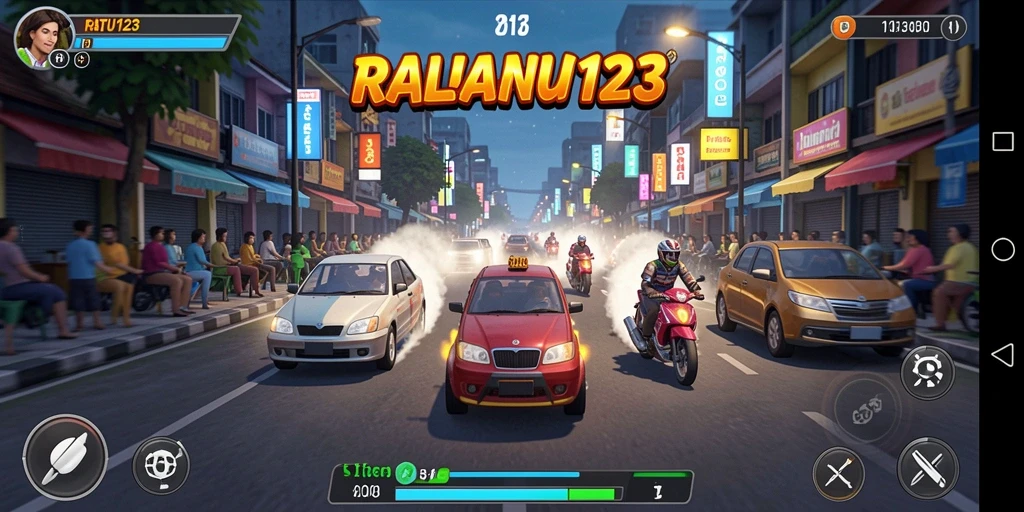 Gameplay RATU123 menampilkan aksi balap yang mendebarkan dan penuh kecepatan.